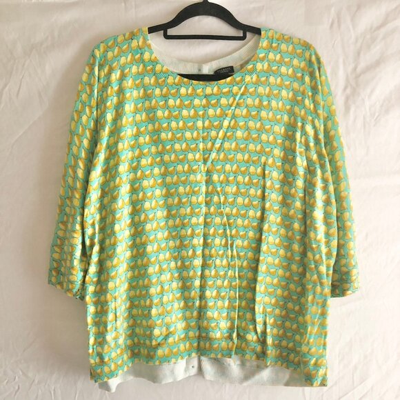 Retro Talbots Pear Pattern Sweater Light Weight Aqua & Yellow Size 3X Petite - Picture 7 of 10
